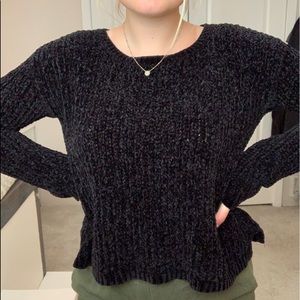 Black Cropped Chenille Knit Sweater